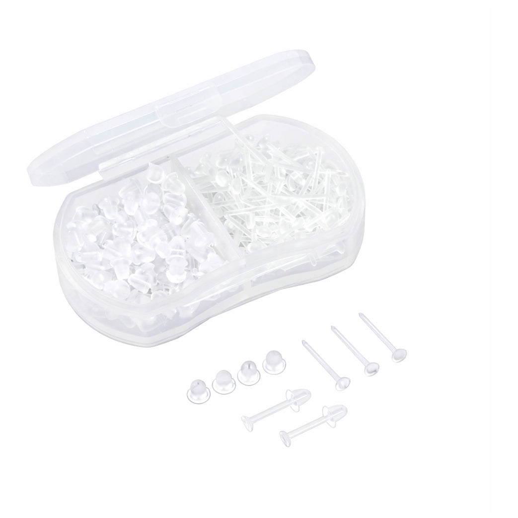 Clear Plastic Stud Earrings with Flat Silicone Backs 5mm x 12mm for Sports and DIY