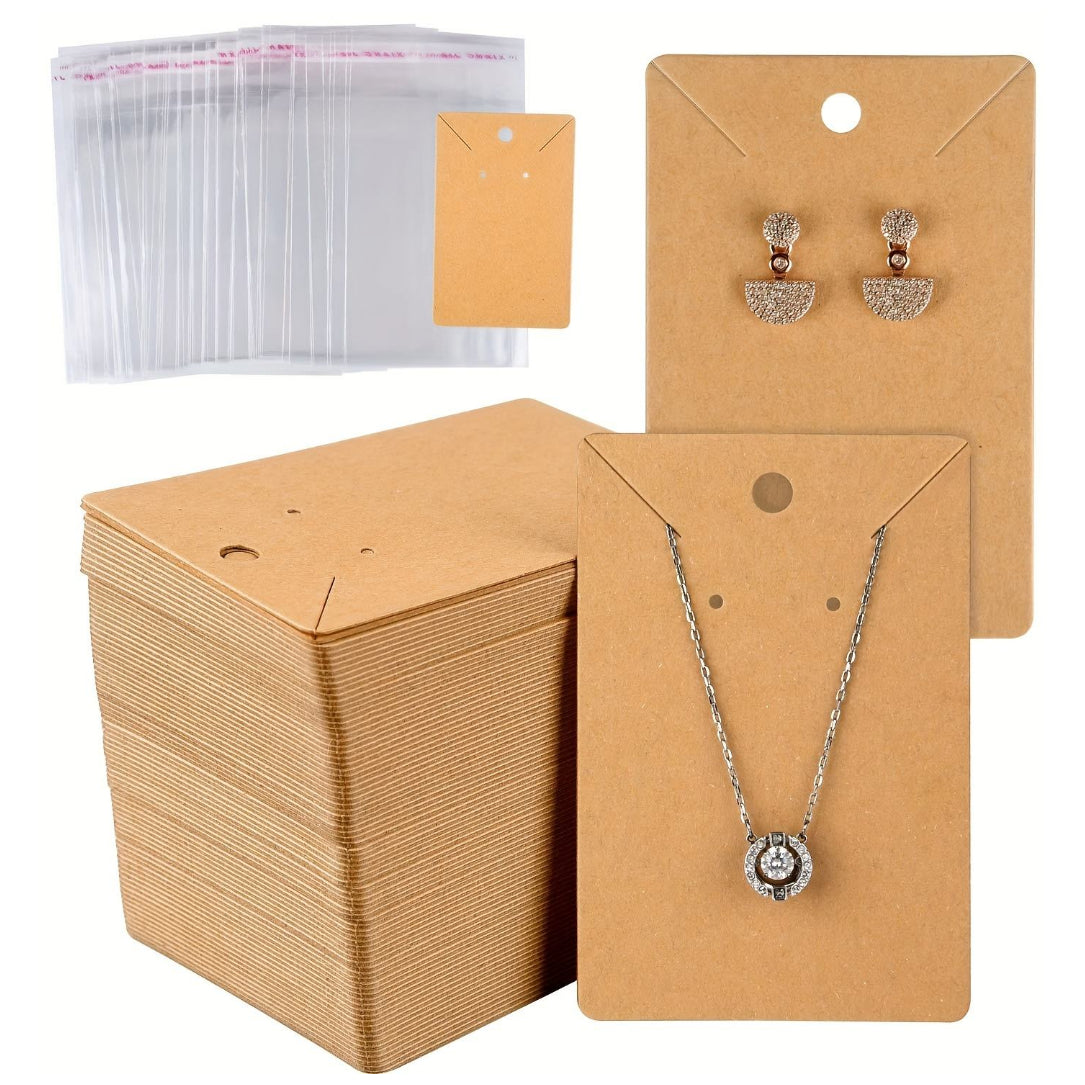 Durable Brown Earring Display Cards 3.5 x 2.4 Inches with Self Sealing Clear Bags