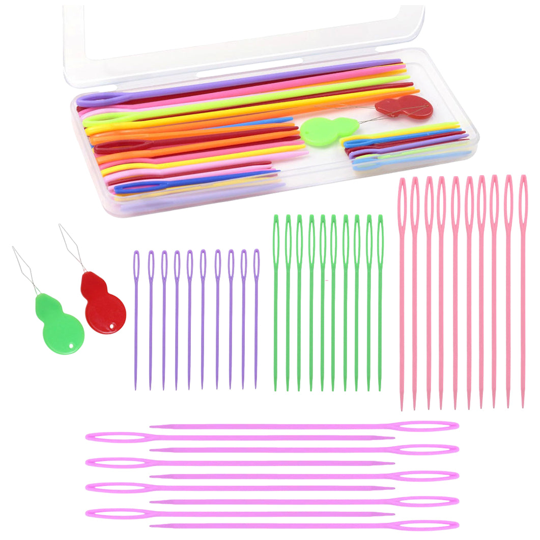 40pcs Large Eye Plastic Yarn Needles with Threaders and Storage Box in 4 Assorted Sizes