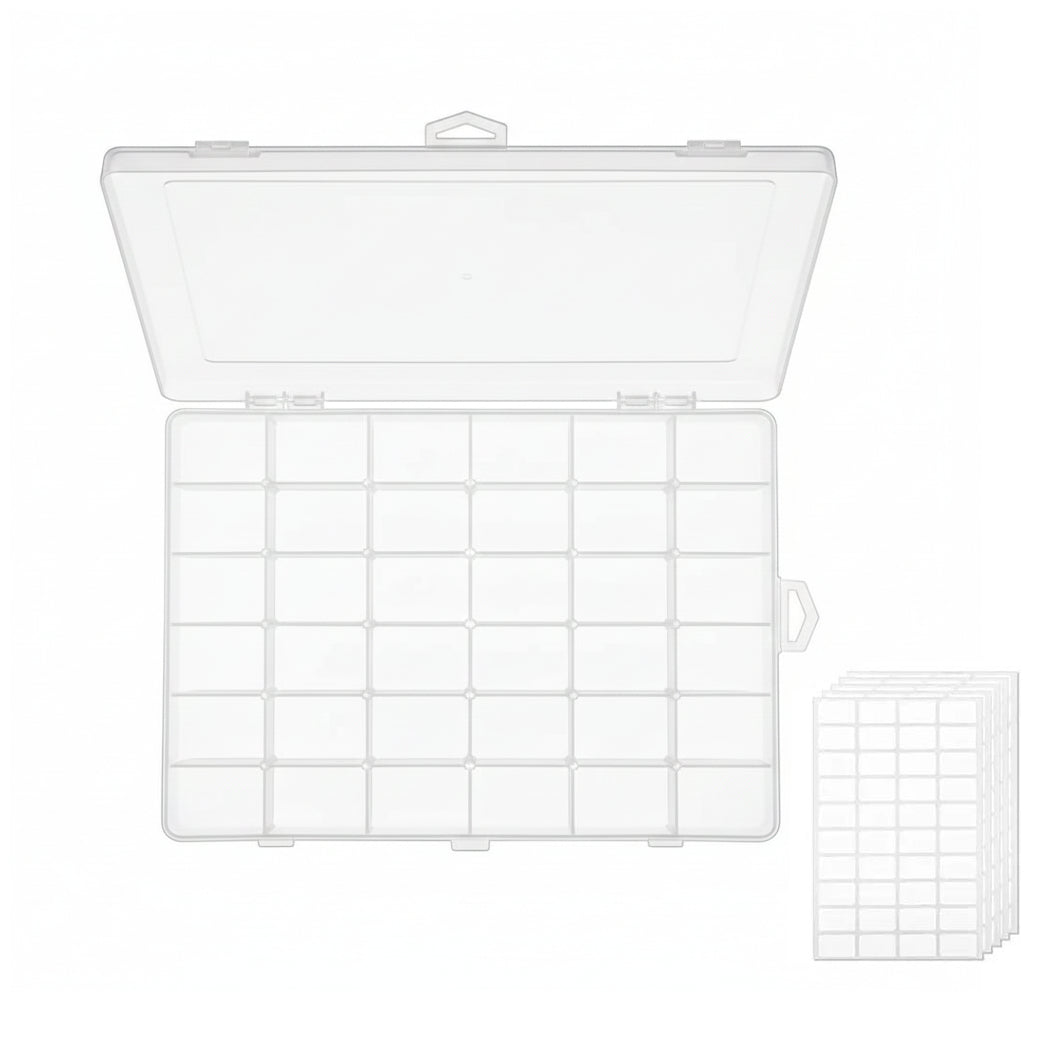 36 Grid Clear Plastic Bead Organizer Box with Adjustable Dividers for Jewelry, Crafts, Fishing Tackle, and Small Parts Storage