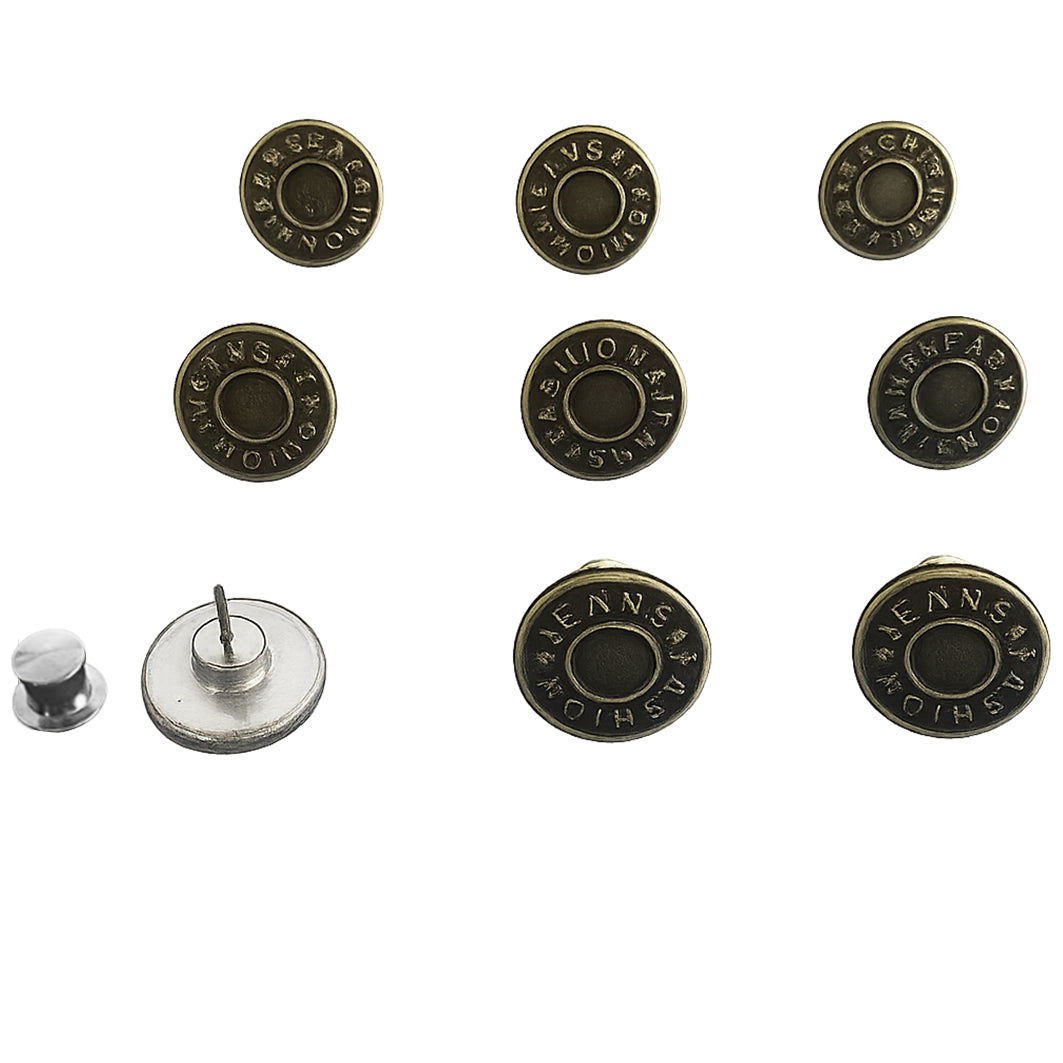 8 Sets Adjustable 17mm Metal Jean Buttons with Pins for Pants and Loose Jeans