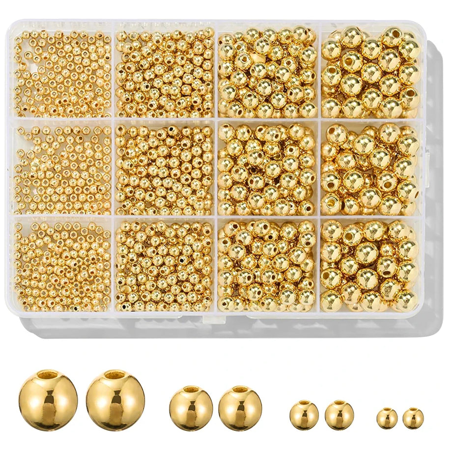 1100 Pcs Smooth Round Spacer Beads 3/4/6/8mm Loose Ball Bead Kit for Bracelet Jewelry Making Supplies