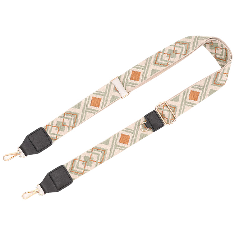 Adjustable Purse Strap With Crazy Horse Leather Ends and Jacquard Embroidery