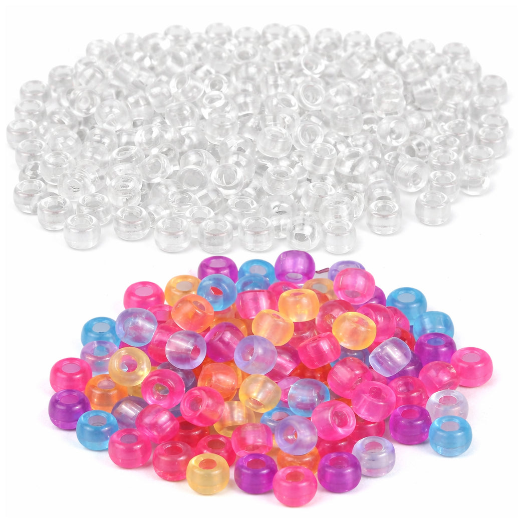 9mm Plastic Pony Beads for Bracelets Necklaces Hair Jewelry Crafts, Pack of 1000