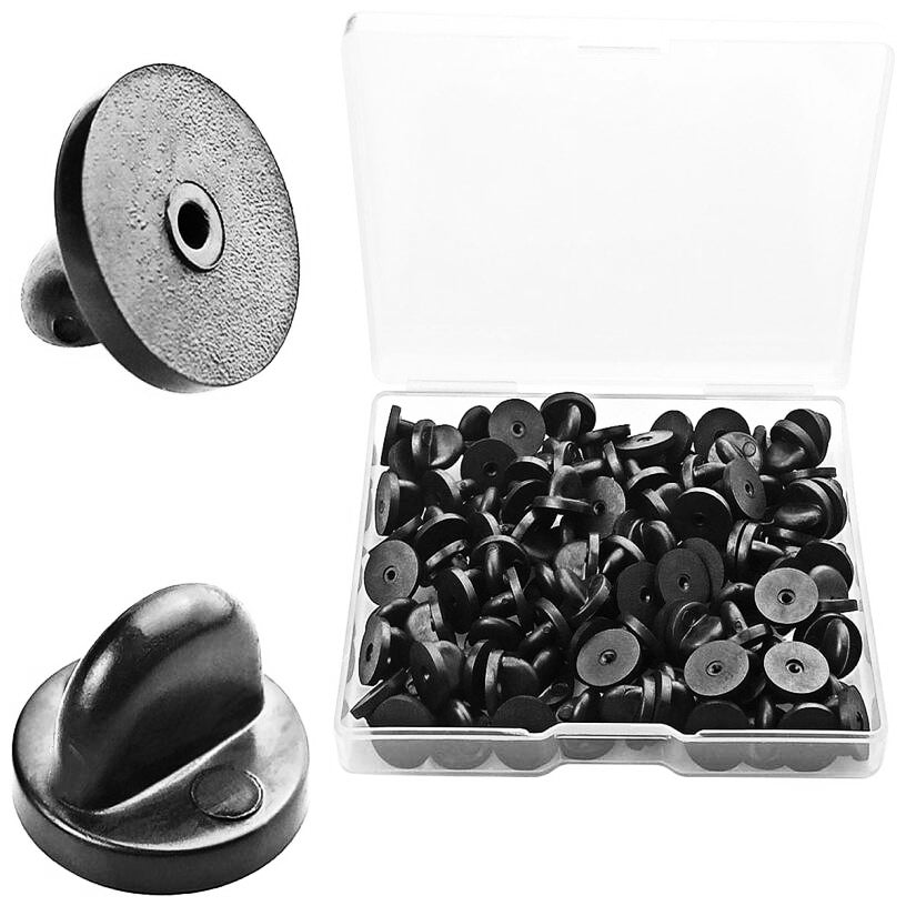 Black Rubber Butterfly Clutch Pin Backings for Lapel Pins Badge Replacement and Secure Fastening