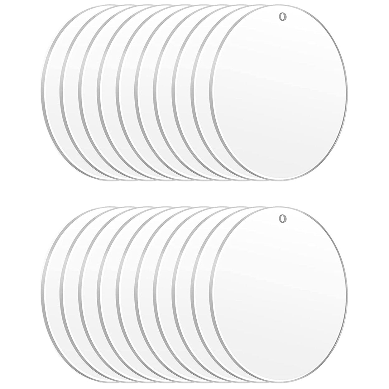 Clear Round Acrylic Blanks with Holes for DIY Christmas Ornaments Crafting and Painting, Pack of 20