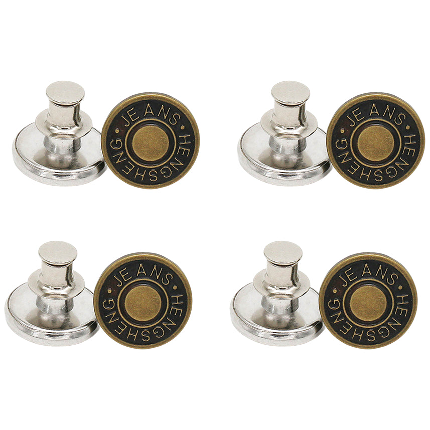 No Sew Adjustable Jeans Button Pins for Pants and Clothing Repair, Set of 4