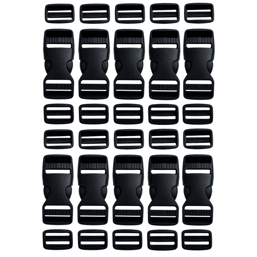 Heavy Duty Plastic Side Release Buckles and Tri Glide Slides for Backpacks and Webbing Straps