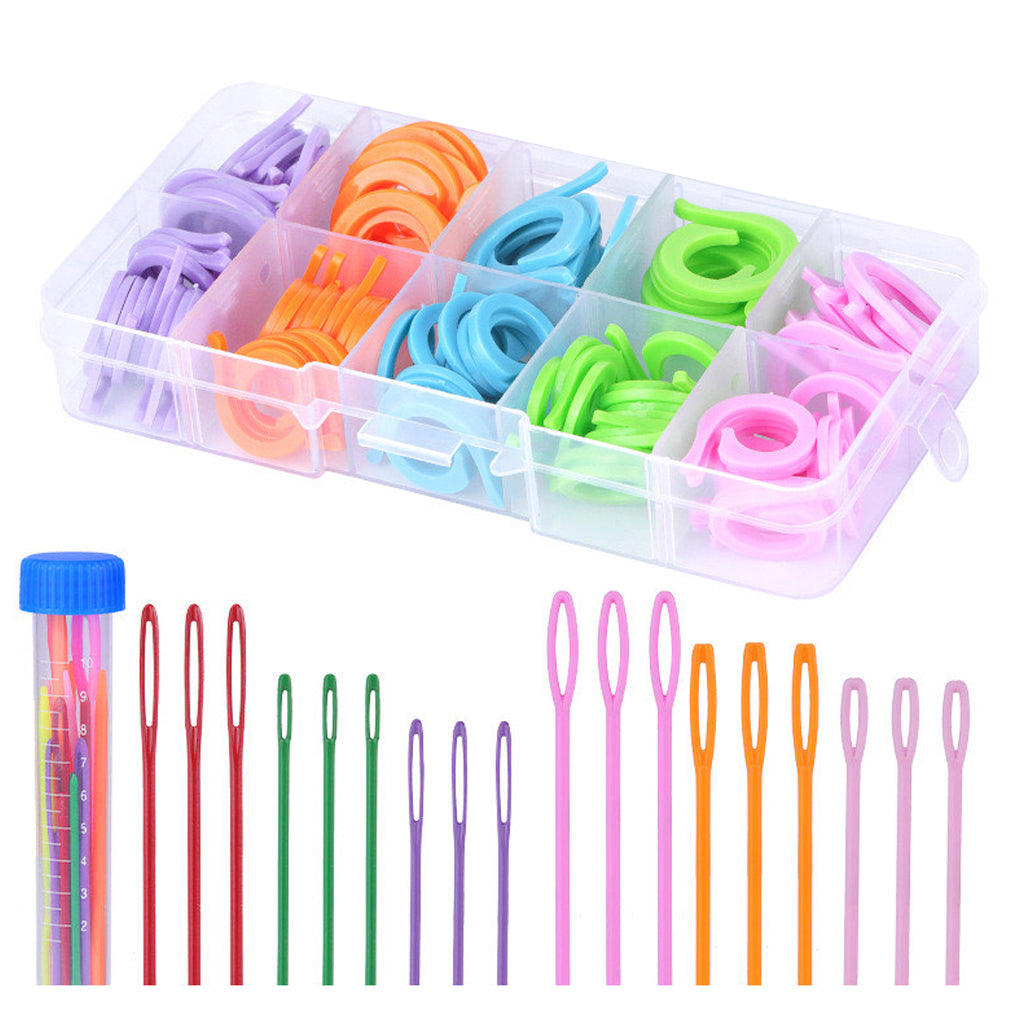 Knitting Stitch Markers Set with Storage Box, Assorted O-Ring Sizes and Colors for Crochet Projects