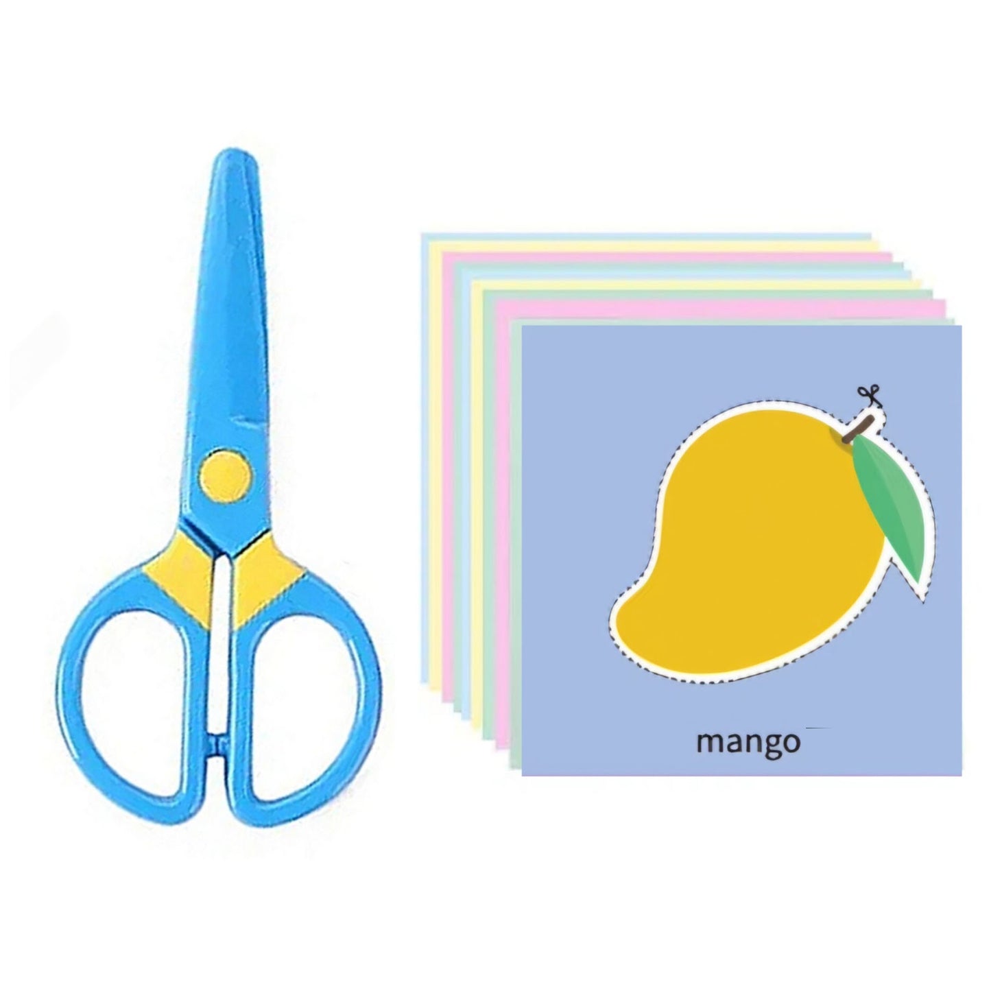 Toddler Safety Scissors Kit with 60 Sheets Craft Paper Blunt Tip Training Scissors for Kids Ages 2 to 5