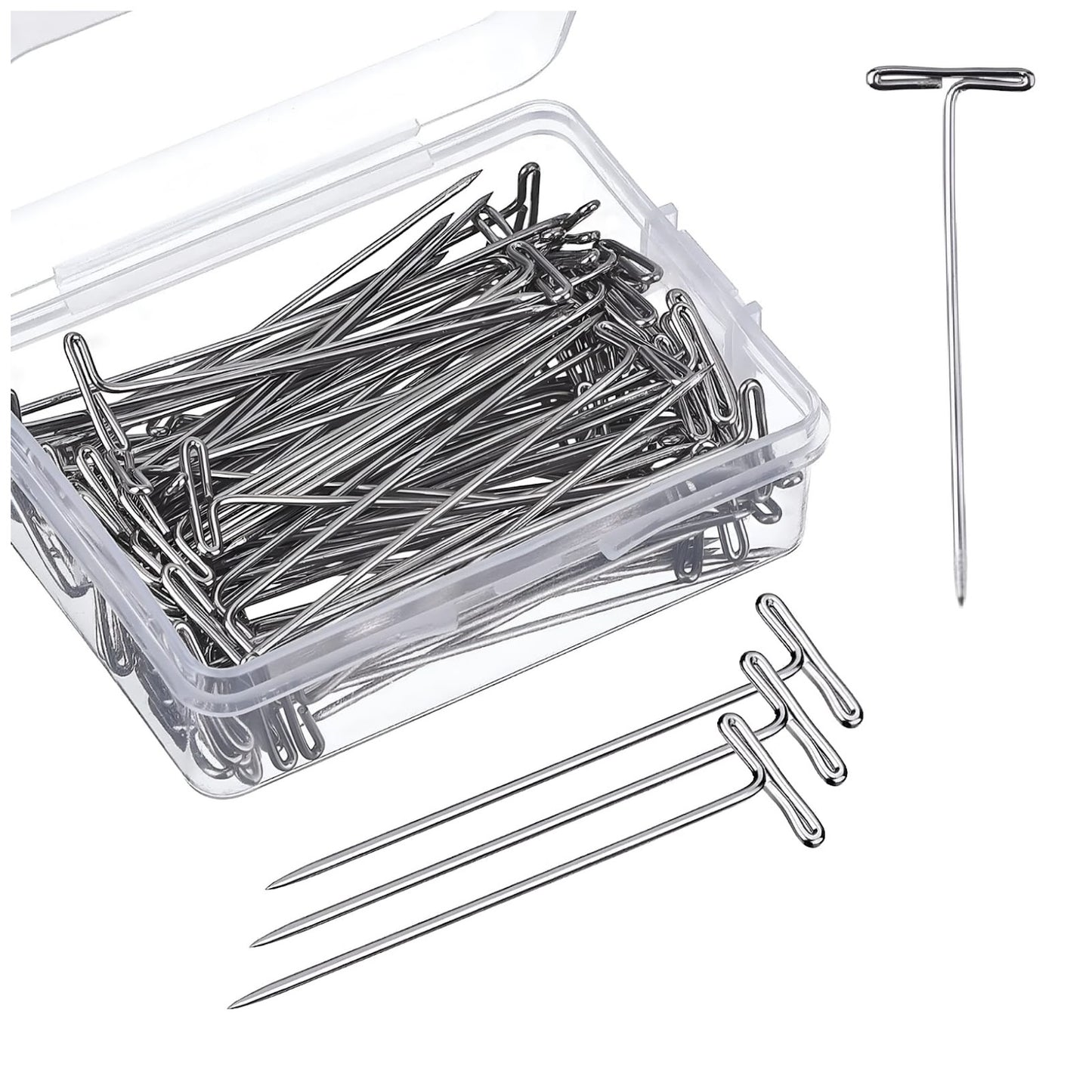 0.8mm Steel T Pins for Knitting Wig Styling Sewing and Office Board Use, Pack of 100
