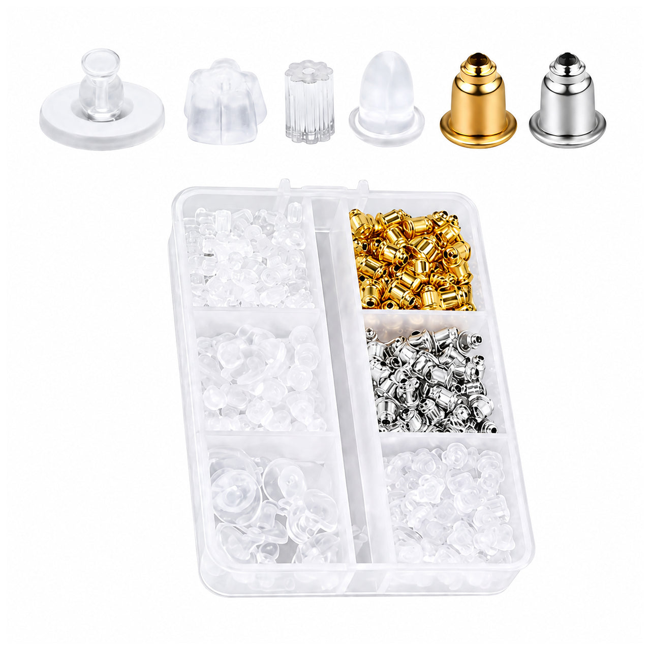 6 Styles Clear Silicone Earring Backs, Hypoallergenic Rubber Clutch Stoppers for Fish Hooks and Hoops