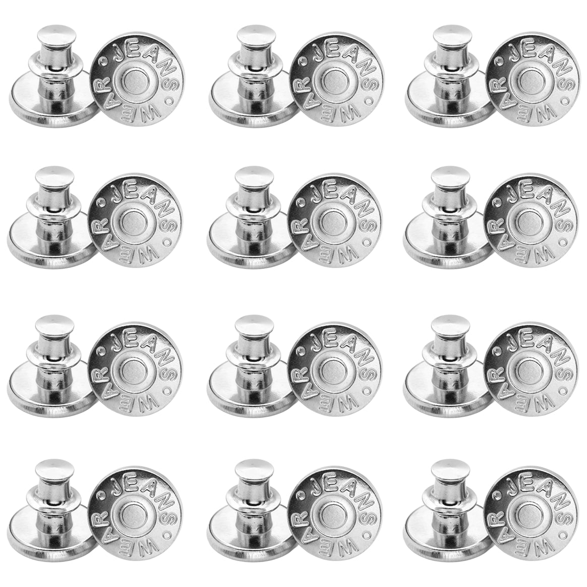 17mm No-Sew Jean Buttons for Pants Replacement and Waist Tightening, Pack of 12 Sets