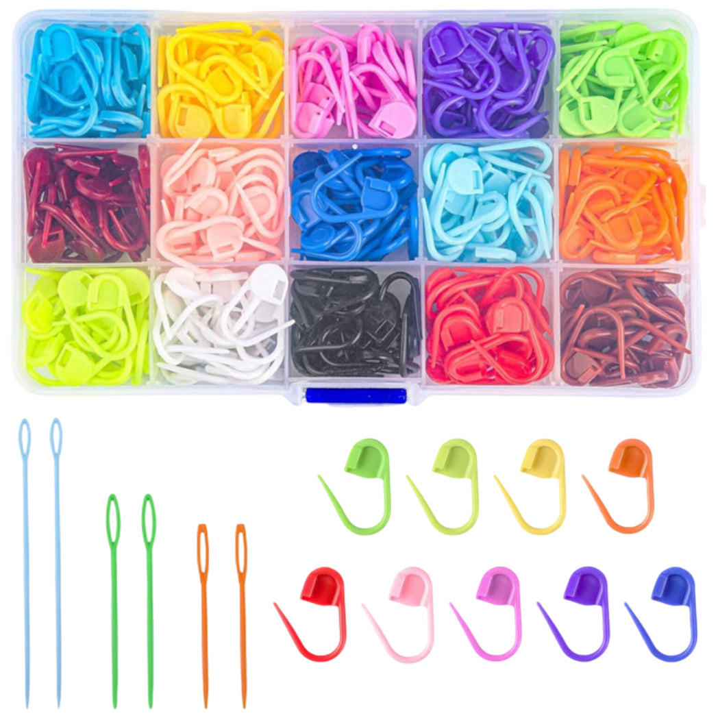300pcs Colorful Stitch Markers with Large Blunt Needles Set for Knitting and Crochet Projects