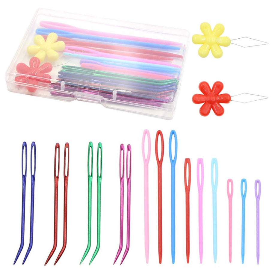 19Pcs Yarn Needles Set with Bent, Darning, Large-Eye Plastic Needles for Knitting, Crochet, and Sewing