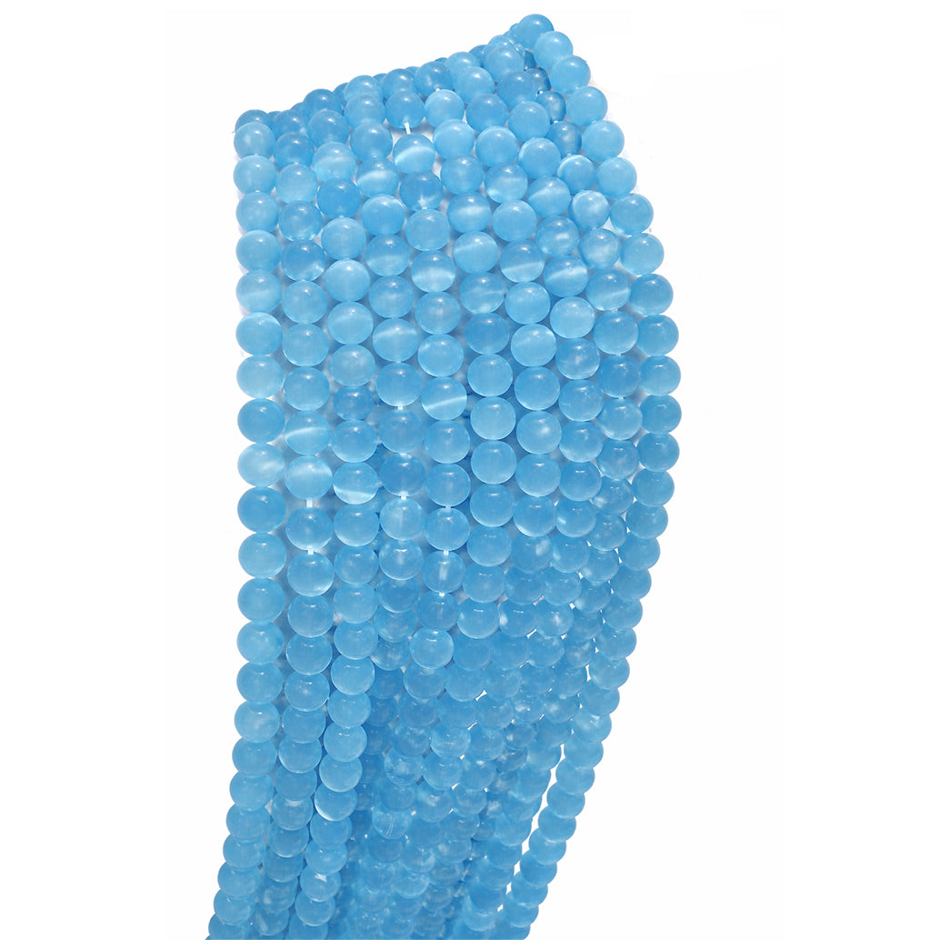 Natural Aquamarine Gemstone Beads 8mm Polished Round Loose Stone Beads for Jewelry Making 14 to 15 Inch Strand