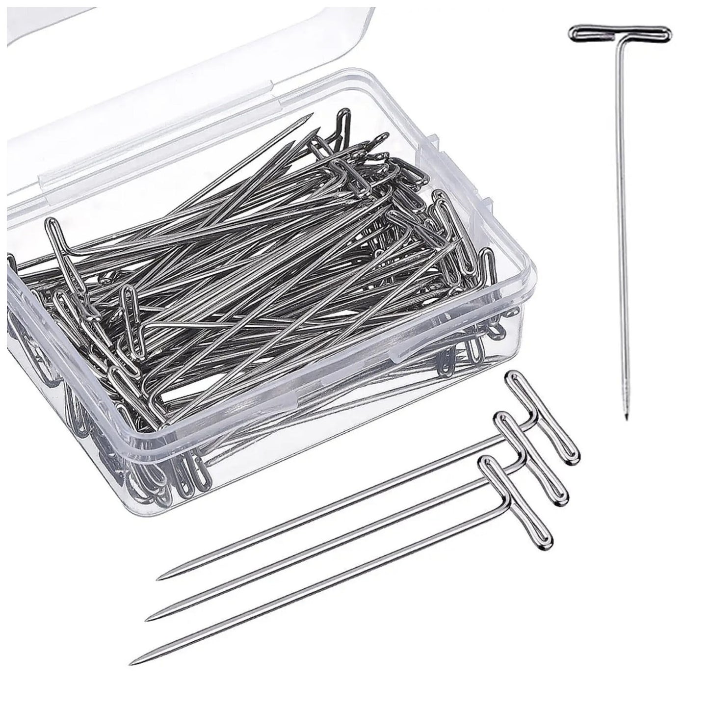 Stainless Steel T Pins for Wig Making Knitting Blocking Sewing Crafts and Foam Head Styling, Pack of 100