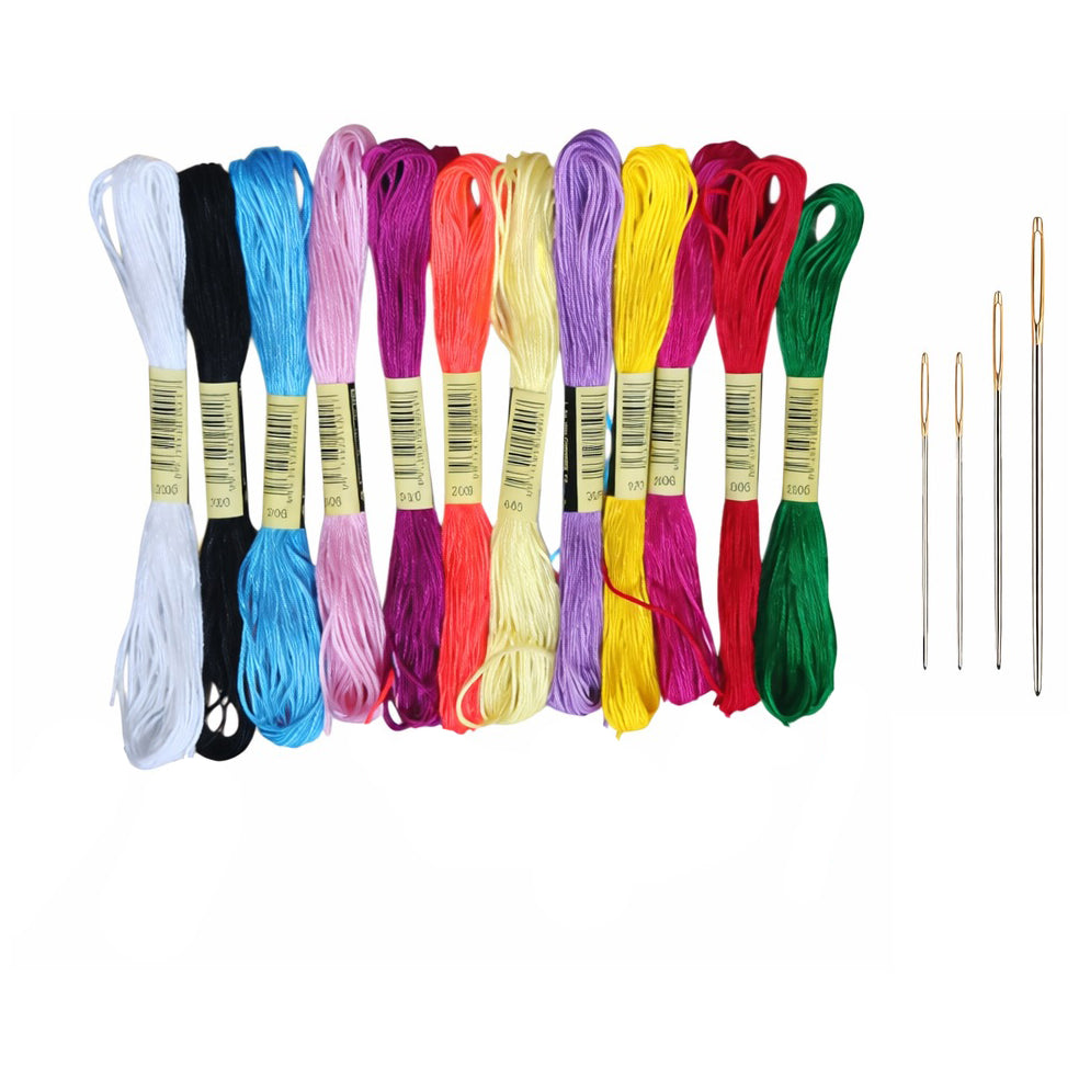 Assorted Color Embroidery Floss Cross Stitch Thread Set with Golden Eye Needles for Bracelets and Needlecraft Projects