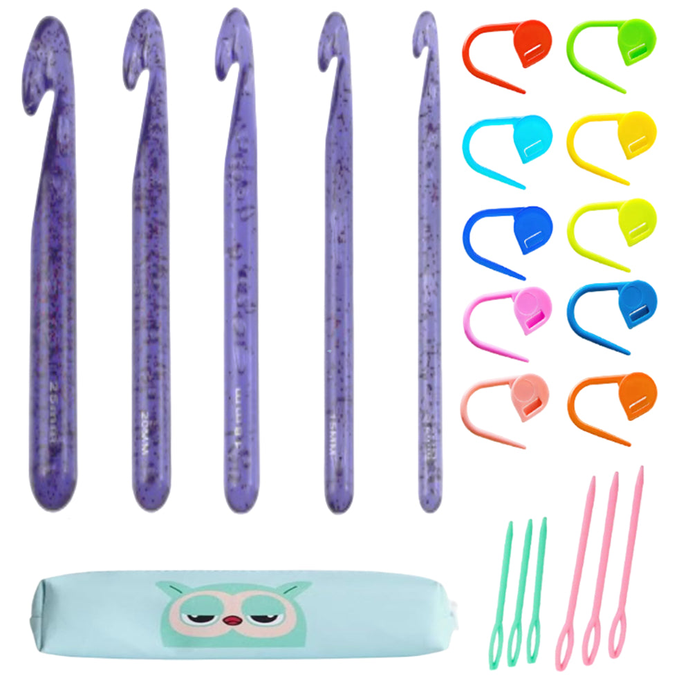 22pcs Large Crochet Hook Set 12mm–25mm with Stitch Markers and Yarn Needles for Chunky Yarn