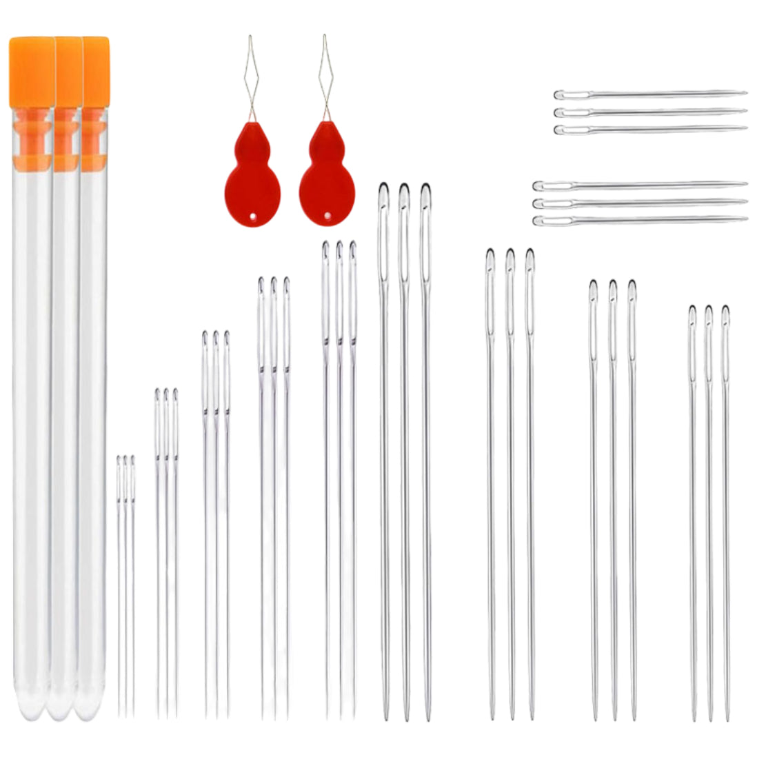 Large Eye Hand Sewing Needles Set with Threaders and Bottle Container for Yarn and Embroidery