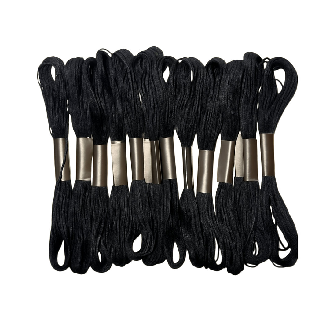 Black Embroidery Floss Thread for Cross Stitch and DIY Bracelet Making, Pack of 14