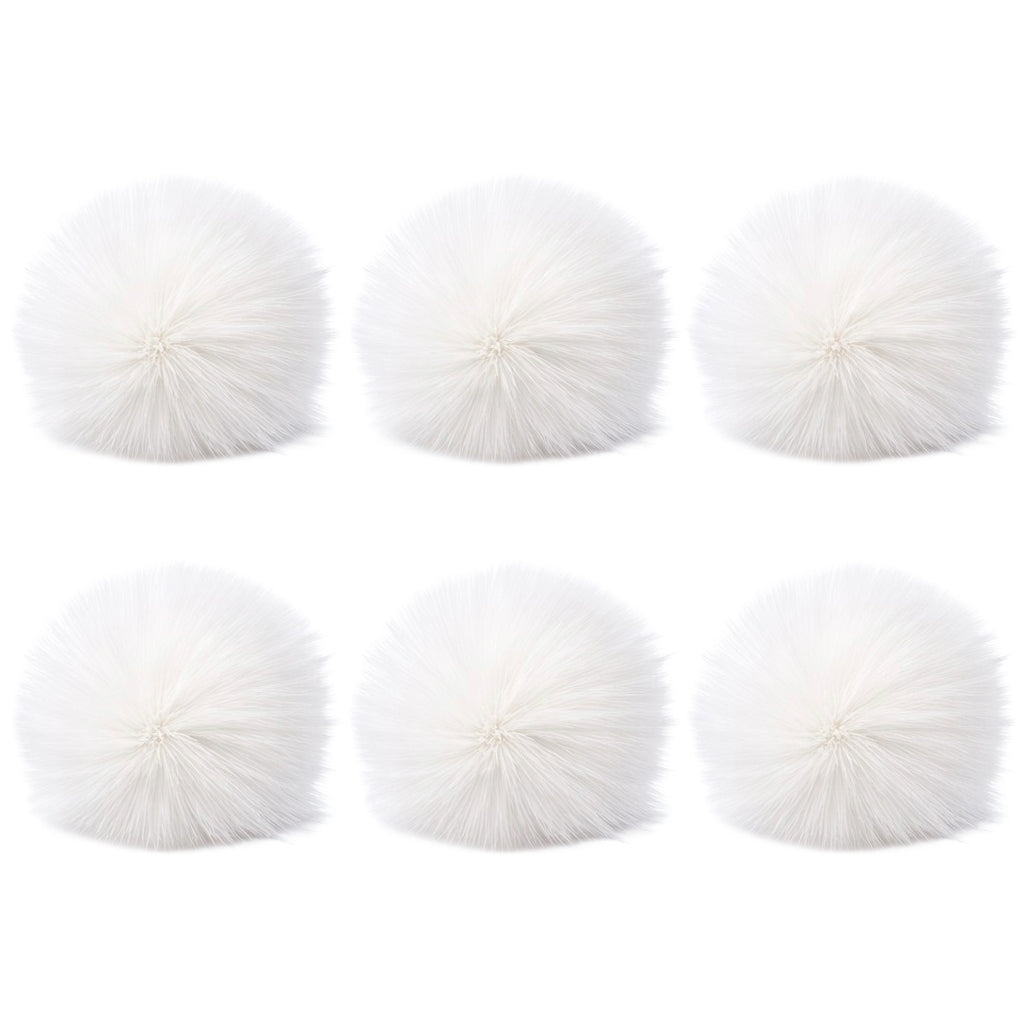 Faux Fox Fur Pom Poms 10 cm Furry Balls with Elastic Loops for Hats and Crafts, Pack of 6