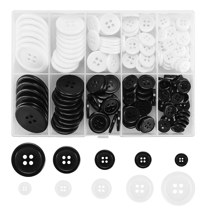 Resin Sewing Buttons 4 Hole Round Mixed Sizes with Storage Box for DIY Sewing Crafts and Decoration