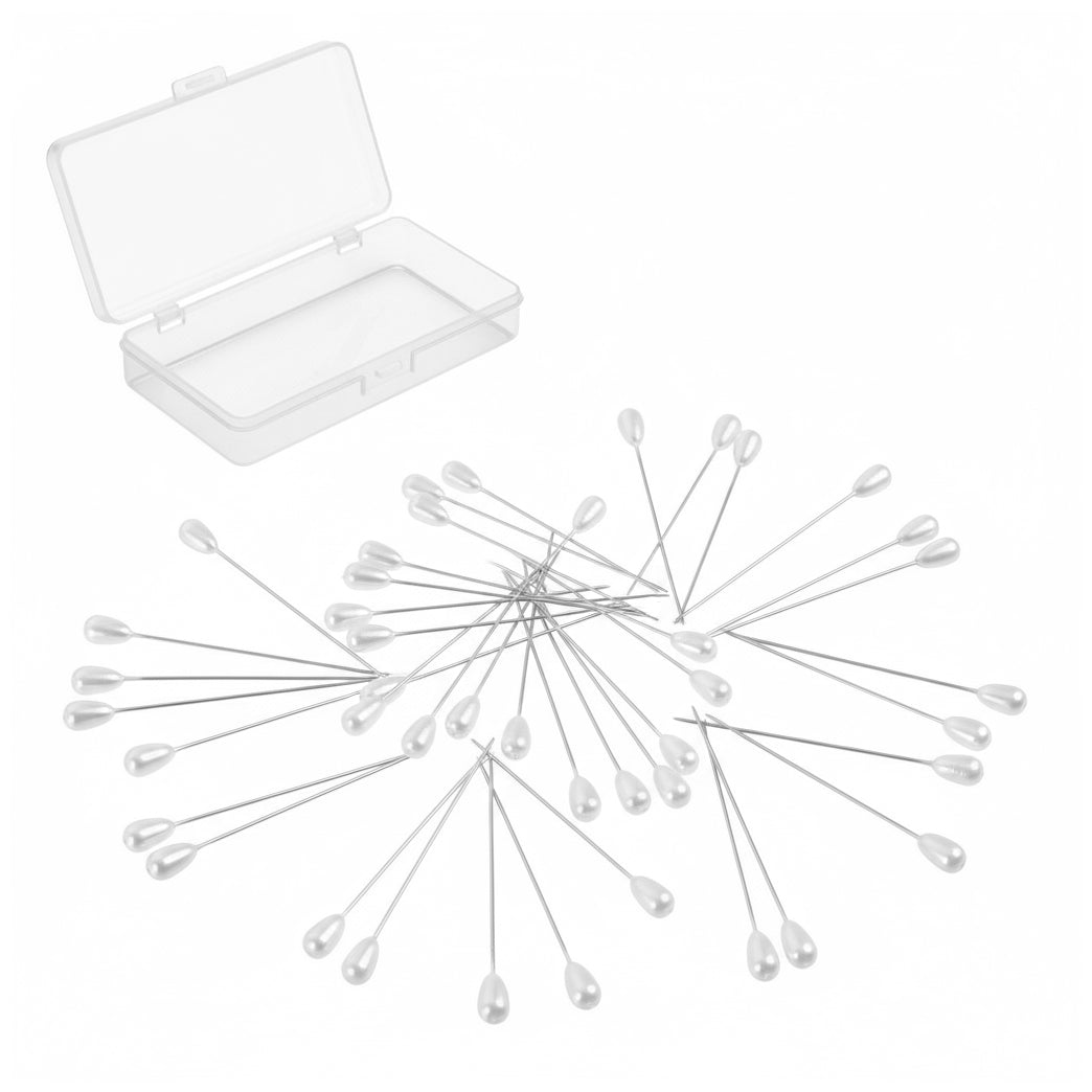 Teardrop Pearl Corsage Pins 2 Inch with Transparent Box for Wedding Bouquet Boutonniere and DIY Crafts