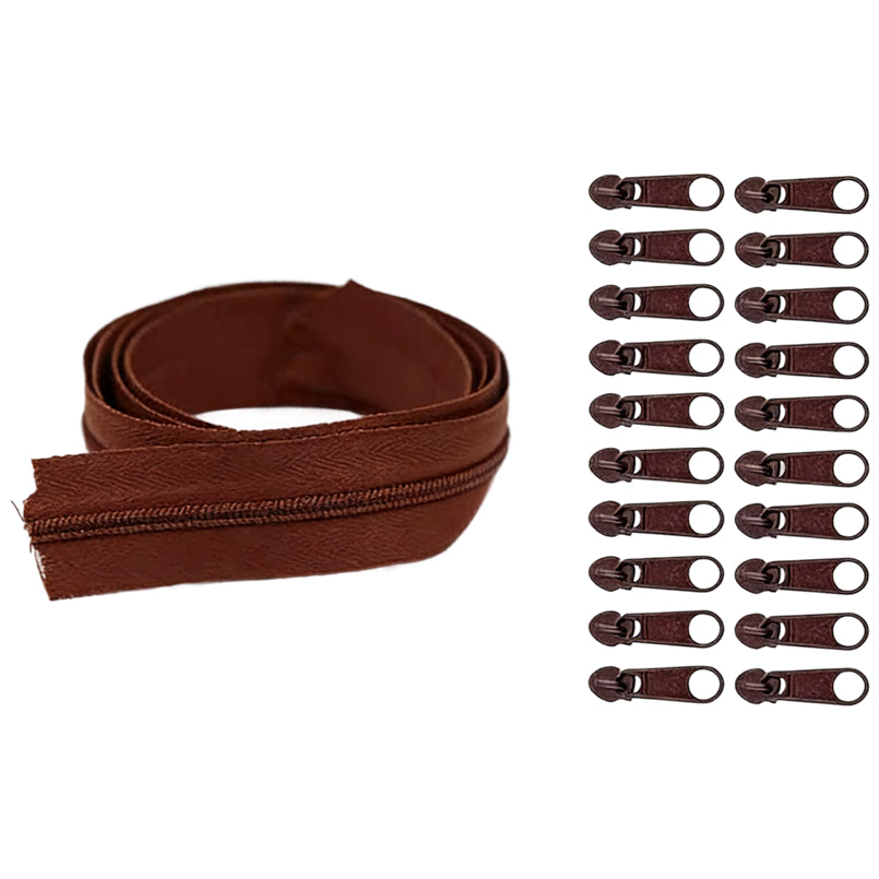 Nylon Coil Zipper 10 Yards with 20 Sliders for DIY Sewing Bags Garments and Crafts