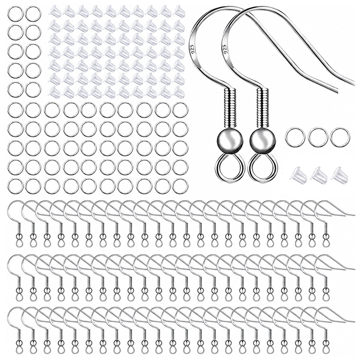 Hypoallergenic Earring Hooks Fish Hook Ear Wires with Clear Silicone Backs for Jewelry Making Findings