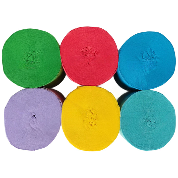 Crepe Paper Streamers 82ft Each Roll for Birthday, Wedding, and Party Decorations 1.77 Inch, Pack of 6