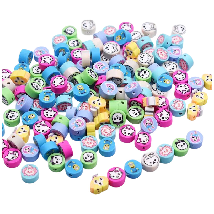 Mouse Head Polymer Clay Beads 10mm Mixed Spacer Beads for DIY Jewelry Making, Pack of 100