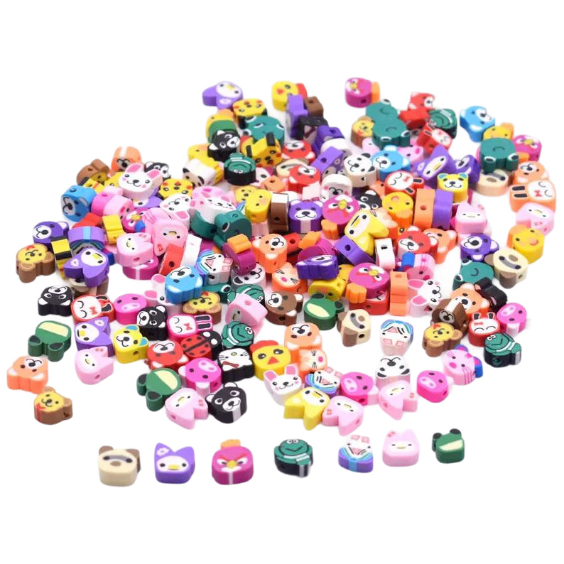 Mouse Head Polymer Clay Beads 10mm Mixed Spacer Beads for DIY Jewelry Making, Pack of 100