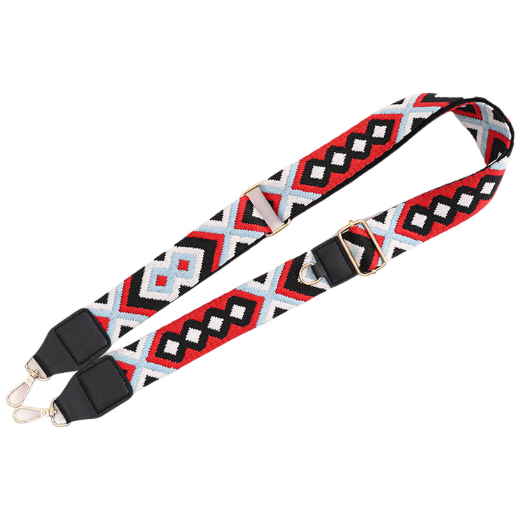 Adjustable Purse Strap With Crazy Horse Leather Ends and Jacquard Embroidery
