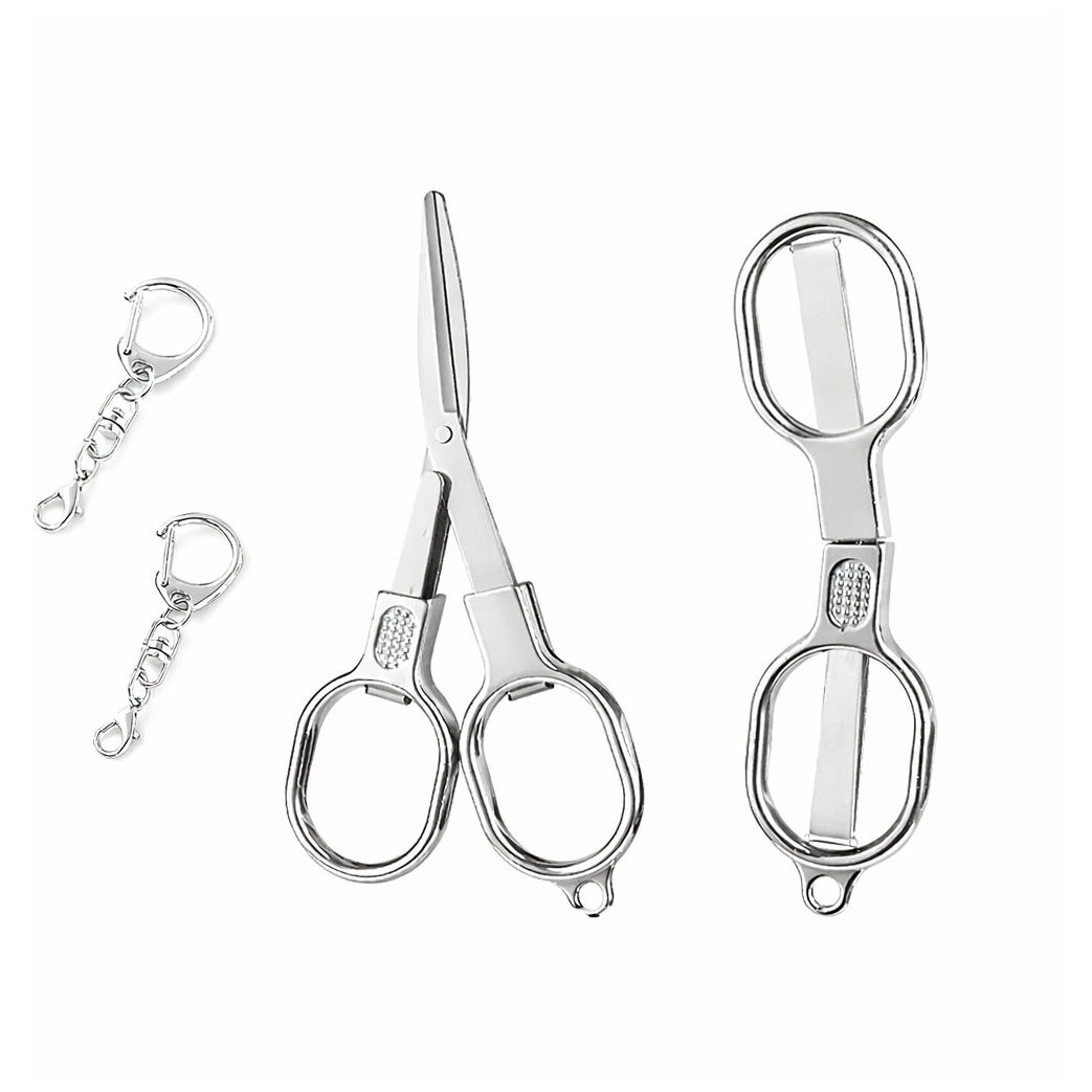 Folding Stainless Steel Mini Travel Scissors with Keychain Portable Safety Pocket Scissors for Craft Sewing and Office Use, Pack of 2