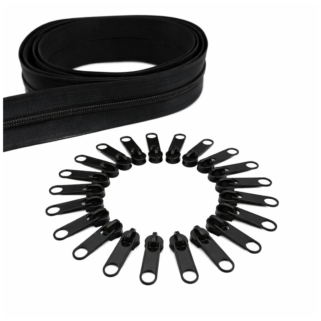 10 Yard Nylon Coil Zipper Roll with 25 Sliders Bulk Sewing Zippers for Bags Clothing Cushions and DIY Crafts