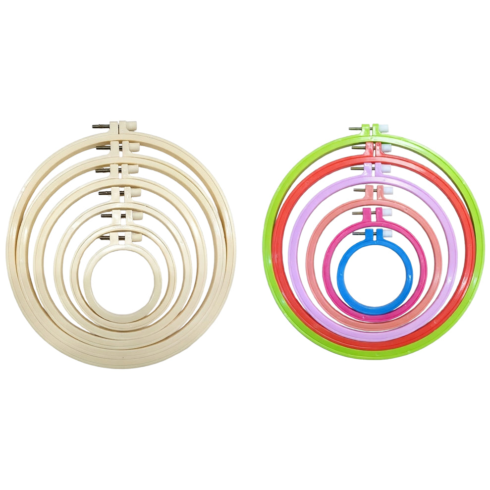 6 Piece Plastic Embroidery Hoops Set 3.74 to 10.6in Multicolor Rings for Cross Stitch Needlework and DIY Crafts
