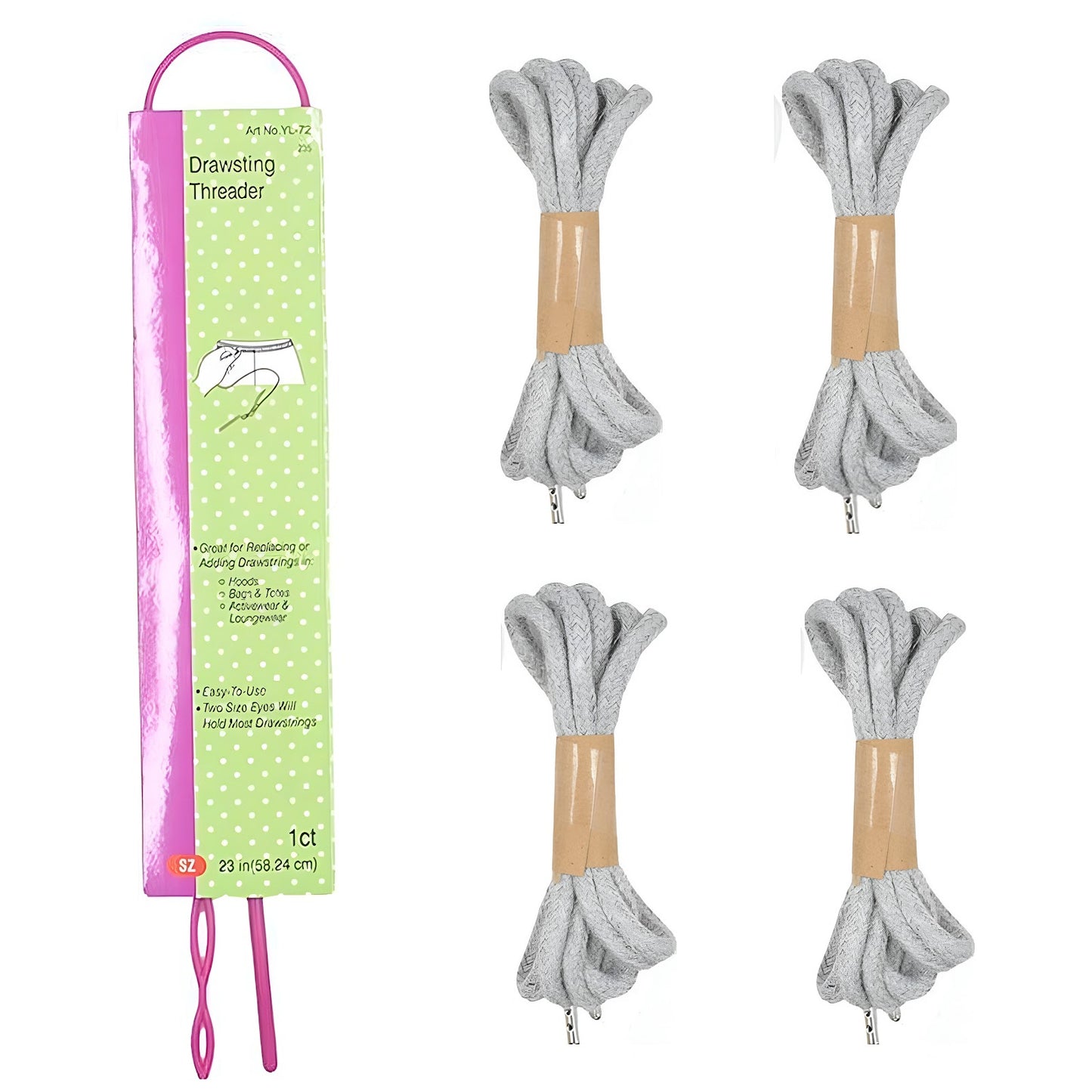 Cotton Drawstring Replacement Cords with Easy Threader for Sweatpants Shorts Jackets and DIY Clothing Repairs