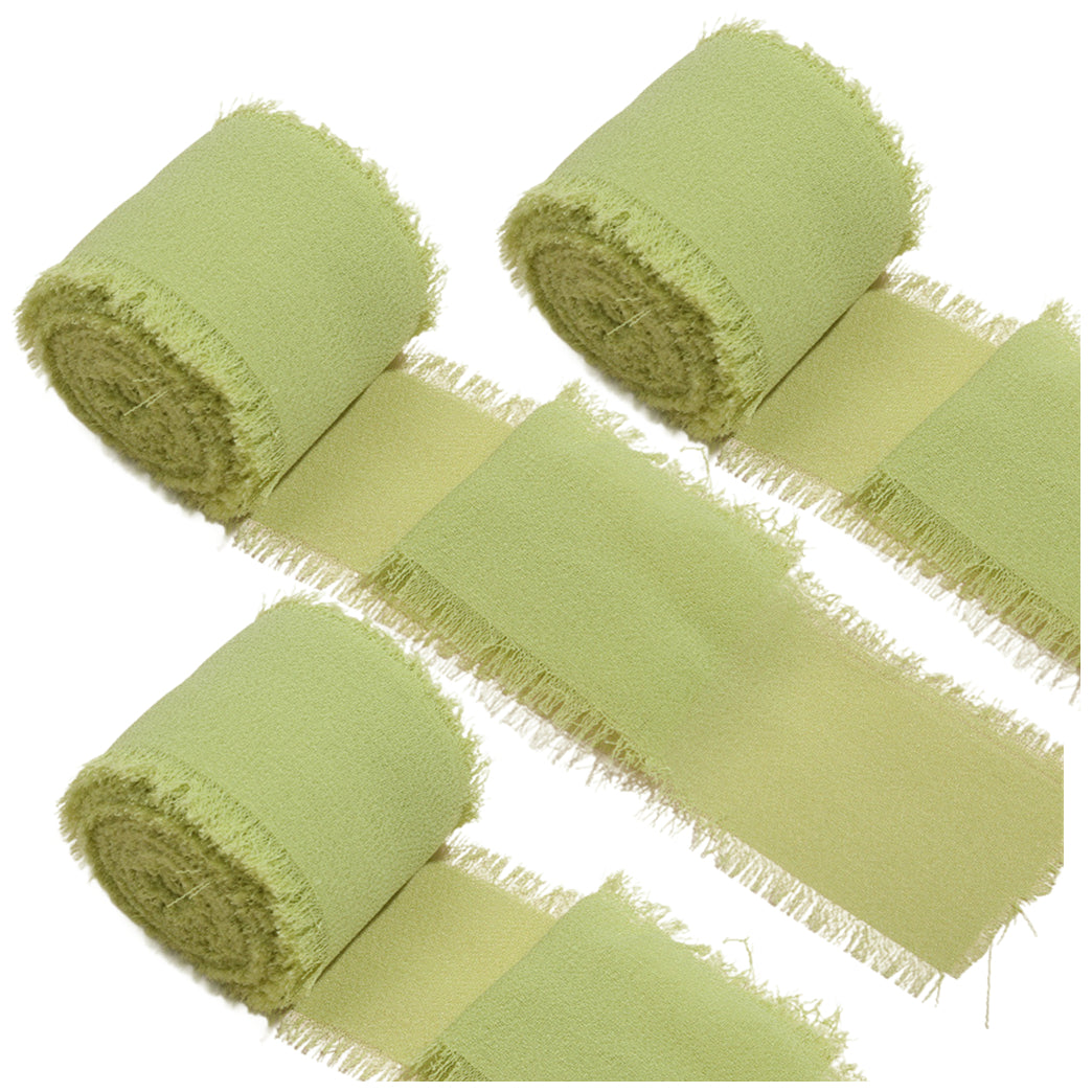 Chiffon Ribbon 1.5 Inch by 16.40yds Handmade Fringe Silk Ribbon for Gift Wrapping Wedding Bouquet and DIY Crafts, Pack of 3