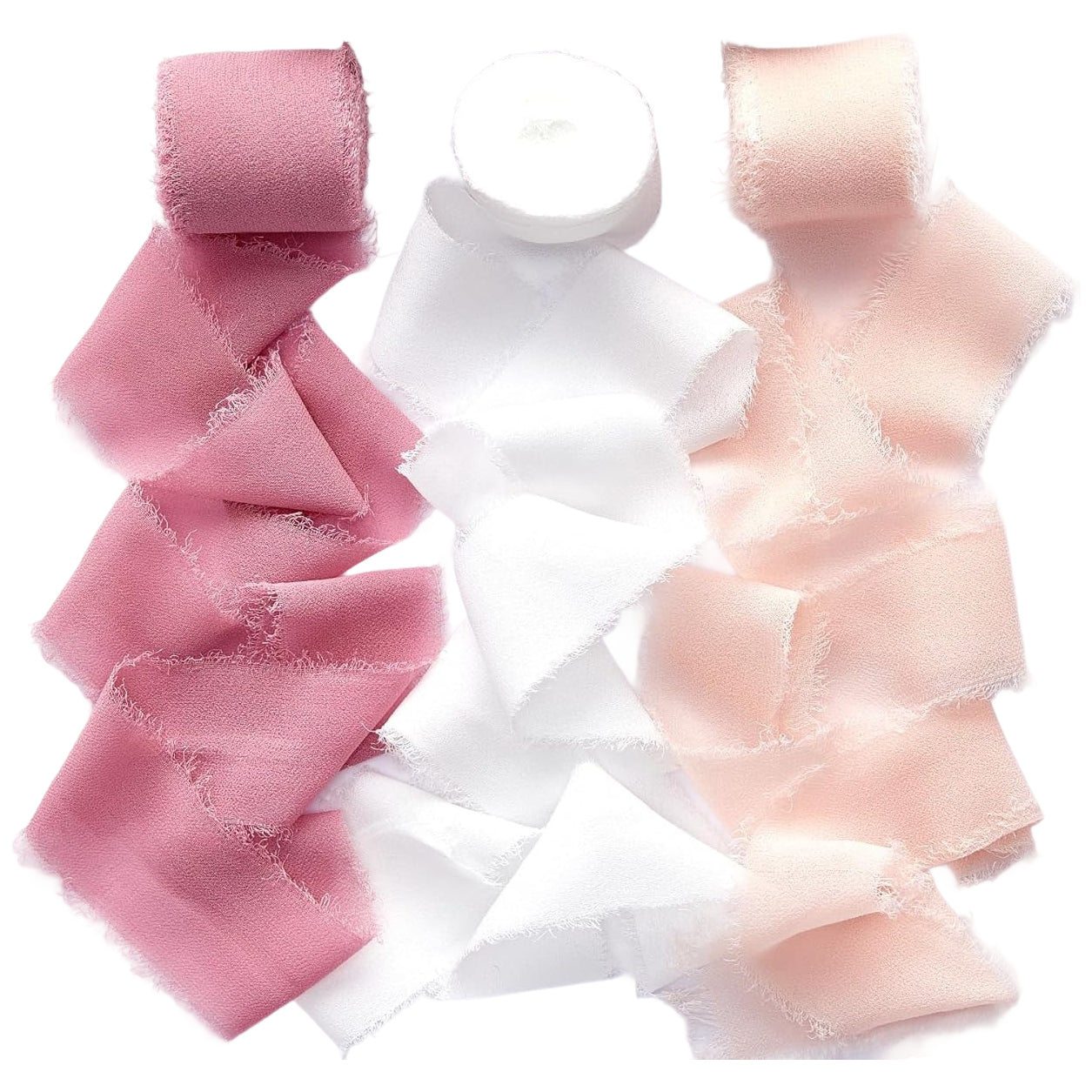1.5 Inch x 7 Yards Chiffon Silk Ribbon Set for Wedding Bouquets, Gifts, and Decorations, Pack of 3
