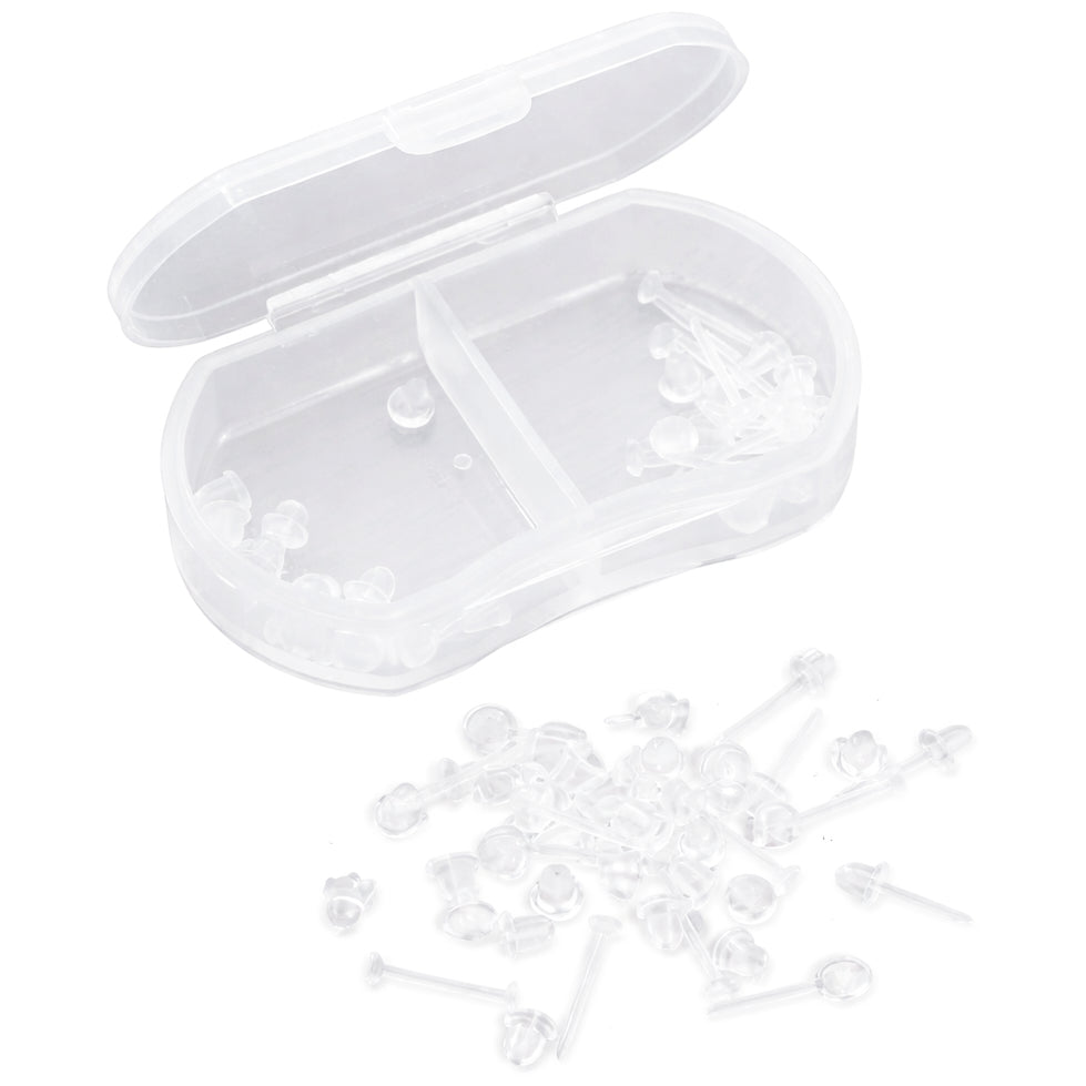 Clear Plastic Stud Earrings with Flat Silicone Backs 5mm x 12mm for Sports and DIY