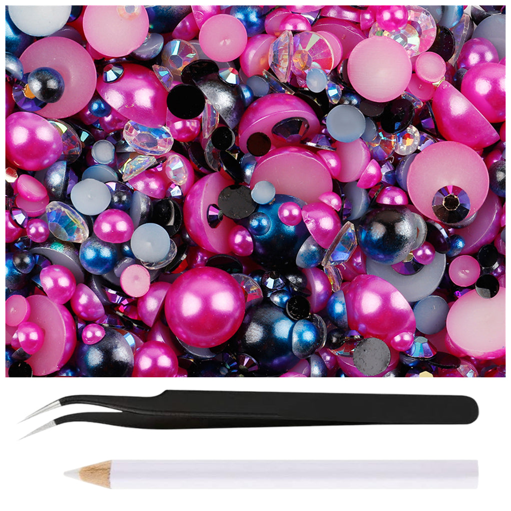 30g Mixed Flatback Rhinestones and Half Pearls for DIY Crafts Shoes Nails Tumblers Garments Bags