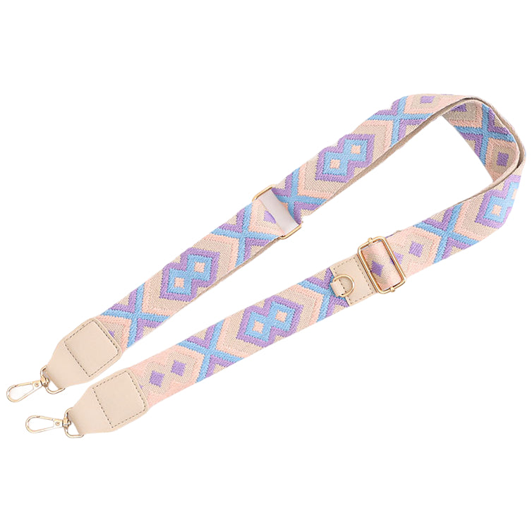 Adjustable Purse Strap With Crazy Horse Leather Ends and Jacquard Embroidery