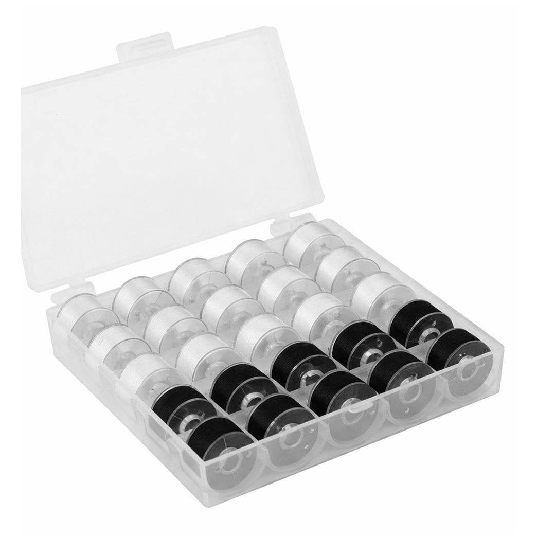 Prewound Class 15 Bobbin Thread 60WT Size A with Clear Storage Case for Sewing Machines, Pack of 25
