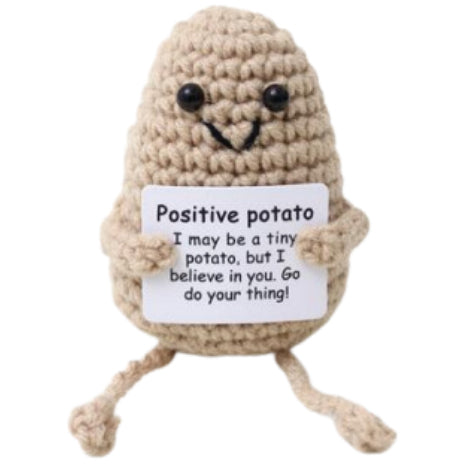 White Potato With Long Legs Handmade Crochet Doll - Lovely Gift with Different Cards for Emotional Support & Positivity