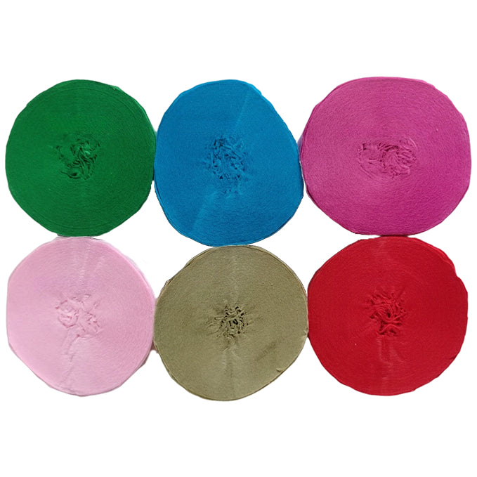 Crepe Paper Streamers 82ft Each Roll for Birthday, Wedding, and Party Decorations 1.77 Inch, Pack of 6