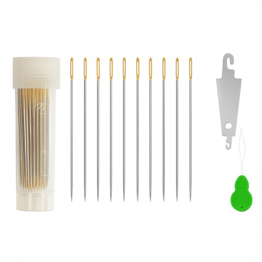 100 Pcs Gold Large Eye Cross Stitch Needles With 2 Needle Threaders Embroidery Sewing Needles Set