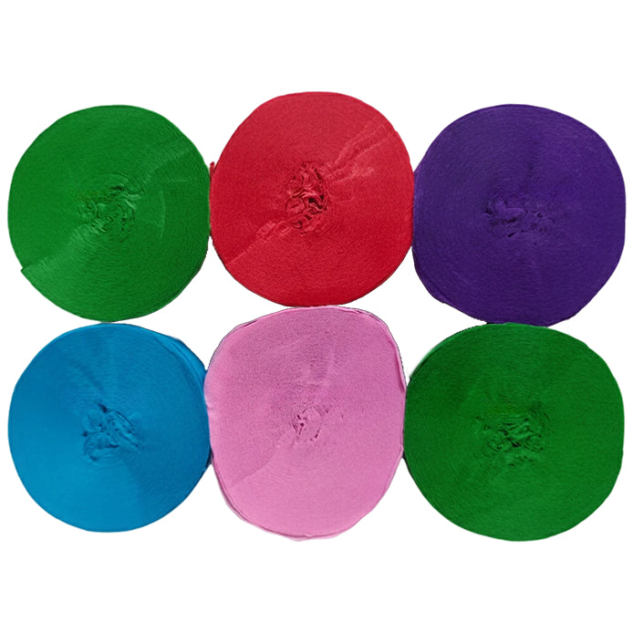 Crepe Paper Streamers 82ft Each Roll for Birthday, Wedding, and Party Decorations 1.77 Inch, Pack of 6