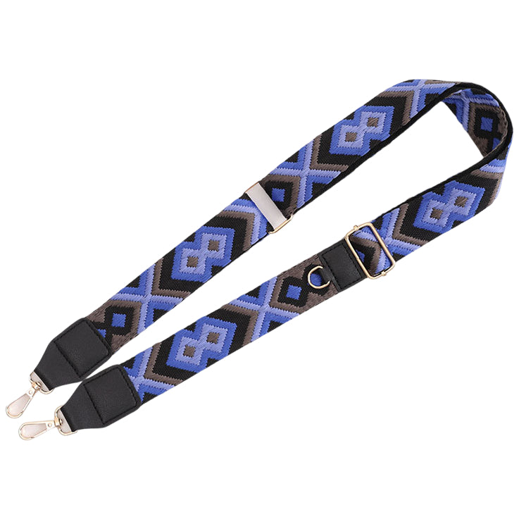 Adjustable Purse Strap With Crazy Horse Leather Ends and Jacquard Embroidery