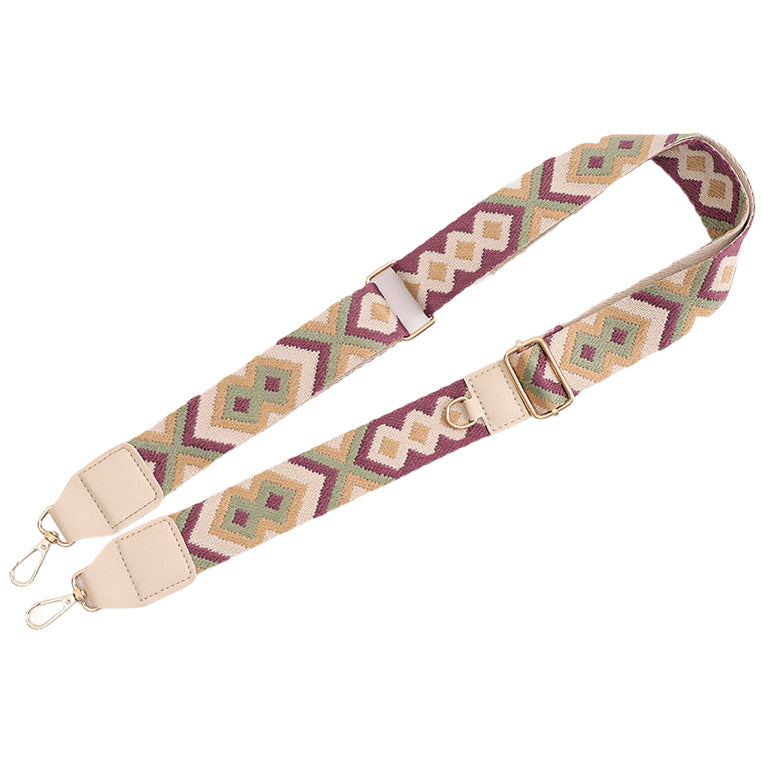 Adjustable Purse Strap With Crazy Horse Leather Ends and Jacquard Embroidery